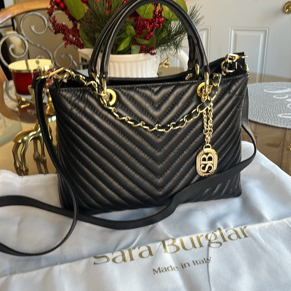 Italian Black Quilted Leather Handbag